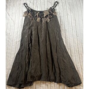 Ryu Women Dress Medium Fairy Romantic Flower Ruffle Cottage Tulle Taupe Soft